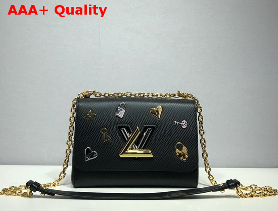 Louis Vuitton Twist MM Black Epi Cowhide Leather with Locks Keys and Monogram Flowers M52891 Replica