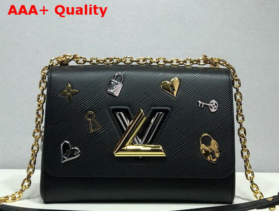 Louis Vuitton Twist MM Black Epi Cowhide Leather with Locks Keys and Monogram Flowers M52891 Replica