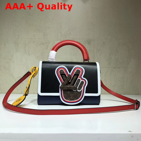 Louis Vuitton Twist MM Black Epi Leather with Embroidered Details and Monogram Canvas Patch Replica