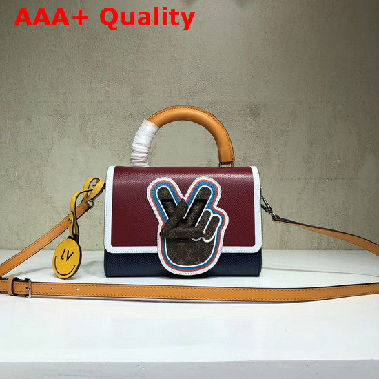 Louis Vuitton Twist MM Burgundy Red Epi Leather with Embroidered Details and Monogram Canvas Patch Replica