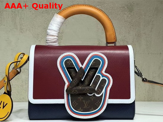 Louis Vuitton Twist MM Burgundy Red Epi Leather with Embroidered Details and Monogram Canvas Patch Replica