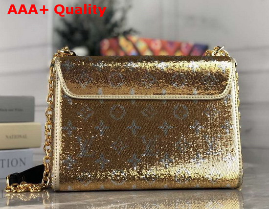 Louis Vuitton Twist MM Handbag Gold and Silver Sequin Embroidered Leather Replica