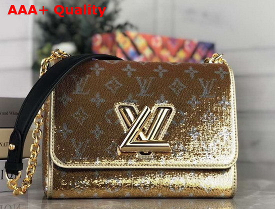 Louis Vuitton Twist MM Handbag Gold and Silver Sequin Embroidered Leather Replica