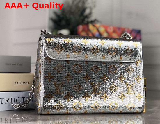 Louis Vuitton Twist MM Handbag Silver and Gold Sequin Embroidered Leather Replica