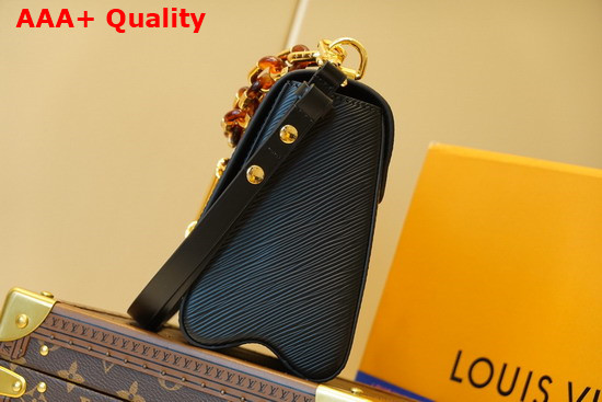 Louis Vuitton Twist MM Handbag in Black Epi Grained Leather Features a LV Twist Lock Decorated with Tortoise Shell and Black and White Stones M58715 Replica