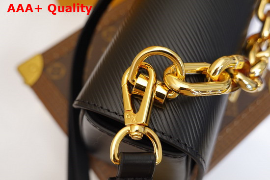 Louis Vuitton Twist MM Handbag in Black Epi Grained Leather Features a LV Twist Lock Decorated with Tortoise Shell and Black and White Stones M58715 Replica