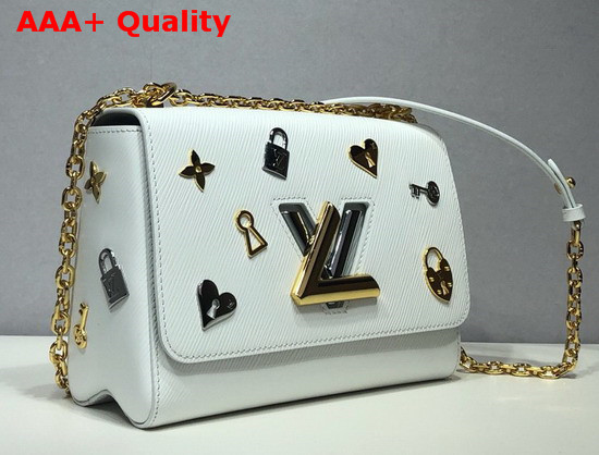 Louis Vuitton Twist MM White Epi Cowhide Leather with Locks Keys and Monogram Flowers M52890 Replica