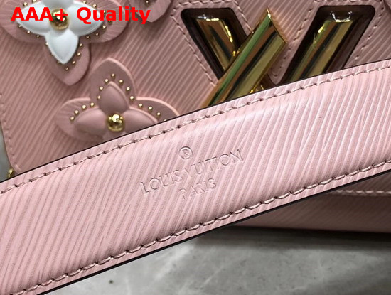 Louis Vuitton Twist MM in Pink Epi Leather Features Studded Smooth Leather Flowers Replica