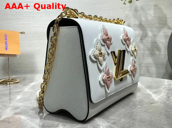 Louis Vuitton Twist MM in White Epi Leather Features Studded Smooth Leather Flowers Replica