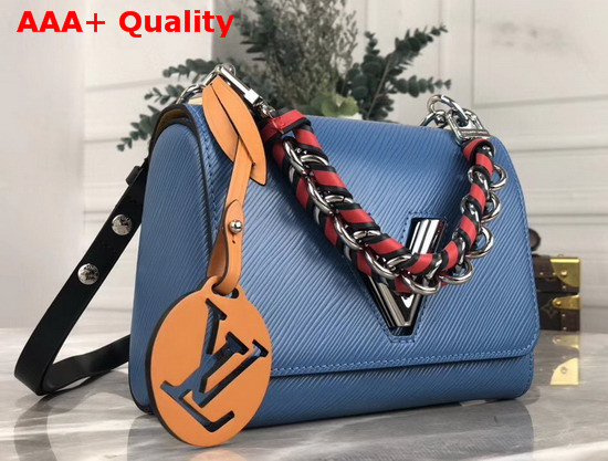 Louis Vuitton Twist PM Bag in Blue Epi Leather with a Braided Handle and Removable LV Initials Charm Replica