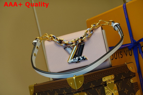 Louis Vuitton Twist PM Handbag Pink Epi Grained Leather with LV Twist Lock and Chain Adorned with Black and White Stones M58566 Replica