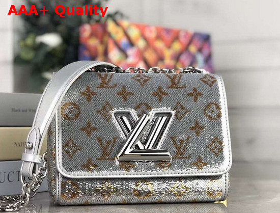 Louis Vuitton Twist PM Handbag Silver and Gold Sequin Embroidered Leather M55842 Replica