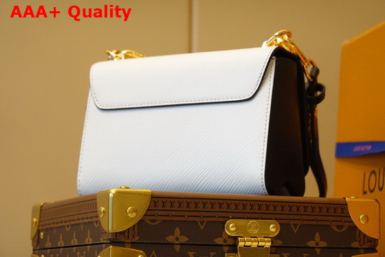 Louis Vuitton Twist PM Handbag White Epi Grained Leather with LV Twist Lock and Chain Adorned with Black and White Stones Replica