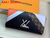 Louis Vuitton Twist Wallet Black and Tan Cowhide Leather Replica