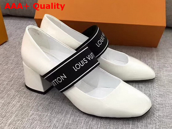 Louis Vuitton Uncover Pump in White Patent Calf Leather with Elastic Strap 1A3QZ7 Replica