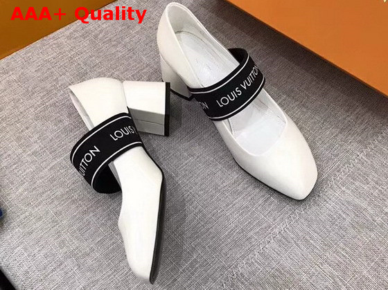 Louis Vuitton Uncover Pump in White Patent Calf Leather with Elastic Strap 1A3QZ7 Replica