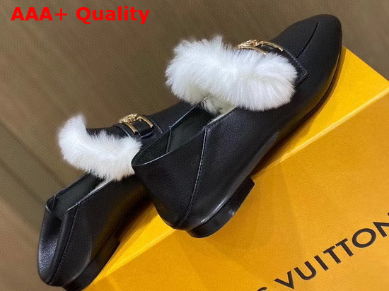 Louis Vuitton Upper Case Flat Loafer in Black Calf Leather with White Fluffy Mink Fur Trim Replica