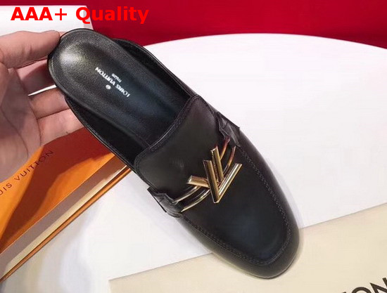 Louis Vuitton Upper Case Open Back Loafer Black Plain Calf Leather 1A3SI6 Replica