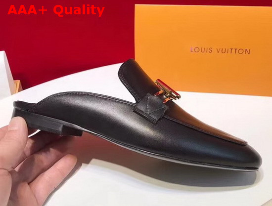 Louis Vuitton Upper Case Open Back Loafer Black Plain Calf Leather 1A3SI6 Replica