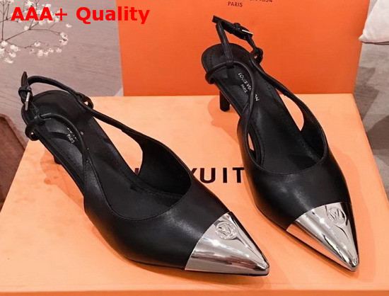 Louis Vuitton Urban Twist Slingback Pump Noir Calf Leather and Metal Toe Cap 1A5L6G Replica