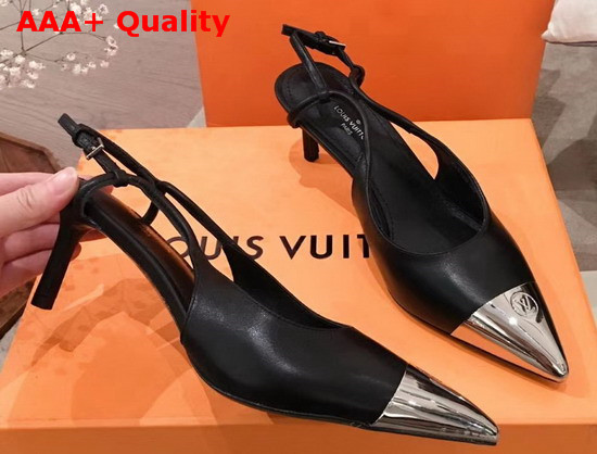 Louis Vuitton Urban Twist Slingback Pump Noir Calf Leather and Metal Toe Cap 1A5L6G Replica