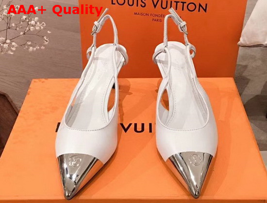 Louis Vuitton Urban Twist Slingback Pump White Calf Leather and Metal Toe Cap 1A5L6V Replica