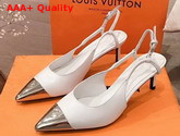 Louis Vuitton Urban Twist Slingback Pump White Calf Leather and Metal Toe Cap 1A5L6V Replica