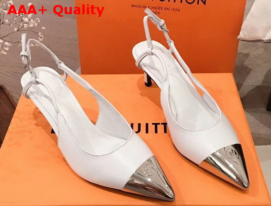 Louis Vuitton Urban Twist Slingback Pump White Calf Leather and Metal Toe Cap 1A5L6V Replica