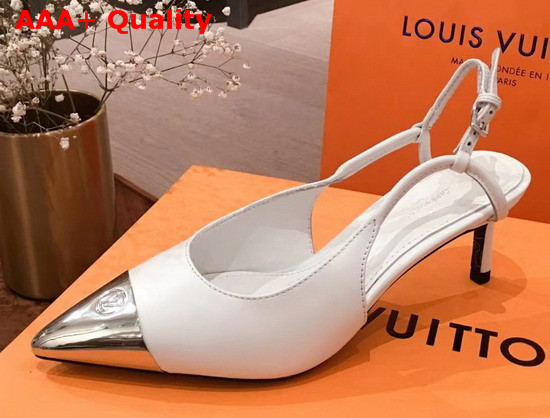 Louis Vuitton Urban Twist Slingback Pump White Calf Leather and Metal Toe Cap 1A5L6V Replica