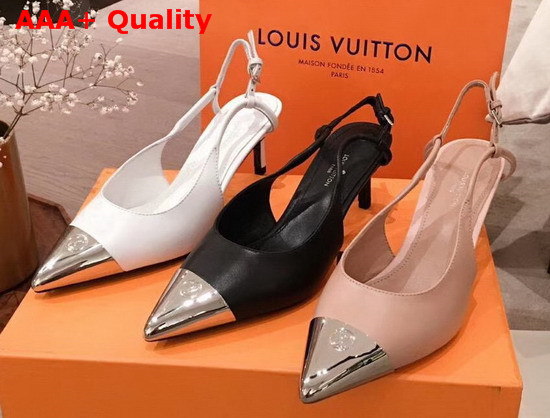 Louis Vuitton Urban Twist Slingback Pump White Calf Leather and Metal Toe Cap 1A5L6V Replica