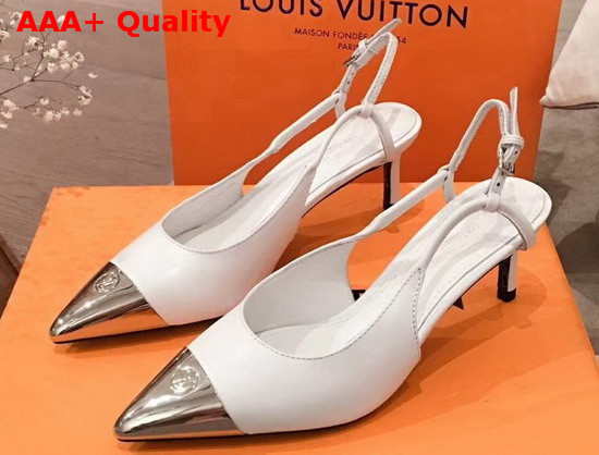 Louis Vuitton Urban Twist Slingback Pump White Calf Leather and Metal Toe Cap 1A5L6V Replica