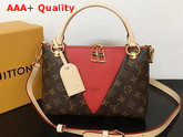 Louis Vuitton V Tote BB Monogram Coated Canvas and Cerise Red Grained Calf Leather M43966 Replica