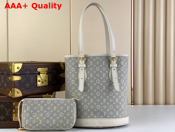 Louis Vuitton Vintage Bucket Bag in Grey Monogram Jacquard Denim Replica