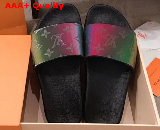 Louis Vuitton Waterfront Mule Noir Rubber and Iridescent Monogram 1A7VP0 Replica