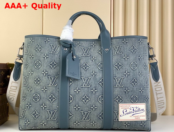 Louis Vuitton Weekend Tote NM Bag in Monogram Washed Denim Coated Canvas M22537 Replica