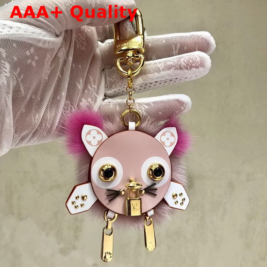 Louis Vuitton Wild Puppet Bag Charm and Key Holder Natural Mink Fur Pink and White Calf Leather M63093 Replica