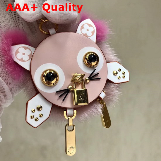 Louis Vuitton Wild Puppet Bag Charm and Key Holder Natural Mink Fur Pink and White Calf Leather M63093 Replica