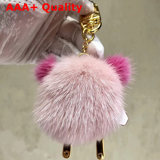 Louis Vuitton Wild Puppet Bag Charm and Key Holder Natural Mink Fur Pink and White Calf Leather M63093 Replica