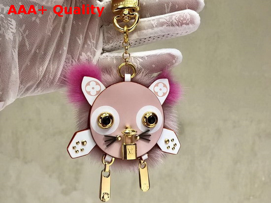 Louis Vuitton Wild Puppet Bag Charm and Key Holder Natural Mink Fur Pink and White Calf Leather M63093 Replica