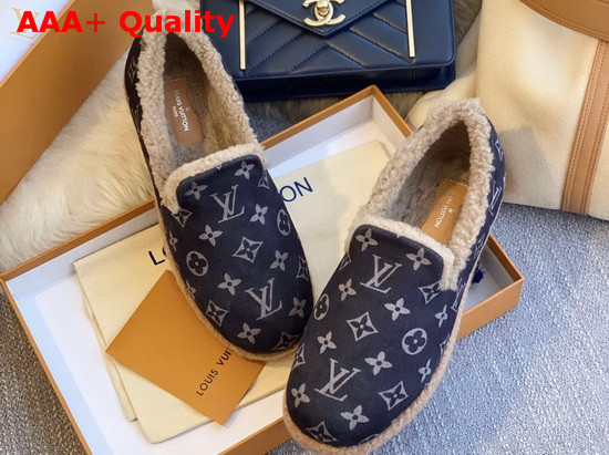 Louis Vuitton Winter Flat Loafer in Black Monogram Suede Calf Leather and Shearling Replica