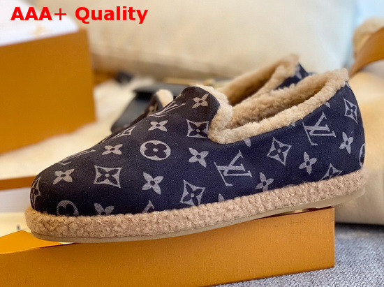 Louis Vuitton Winter Flat Loafer in Black Monogram Suede Calf Leather and Shearling Replica