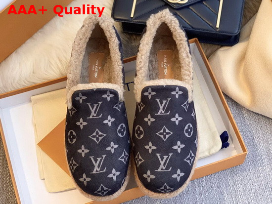 Louis Vuitton Winter Flat Loafer in Black Monogram Suede Calf Leather and Shearling Replica