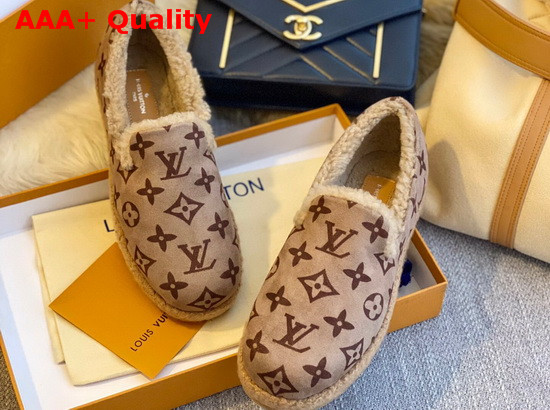 Louis Vuitton Winter Flat Loafer in Brown Monogram Suede Calf Leather and Shearling Replica