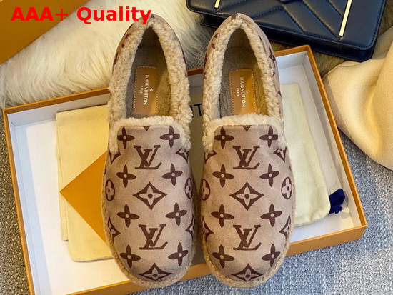 Louis Vuitton Winter Flat Loafer in Brown Monogram Suede Calf Leather and Shearling Replica