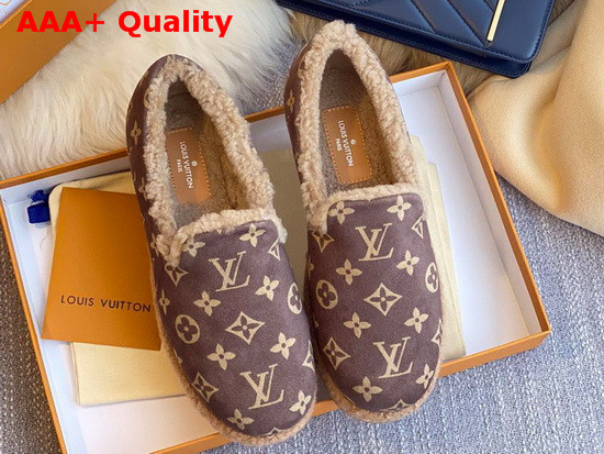 Louis Vuitton Winter Flat Loafer in Dark Brown Monogram Suede Calf Leather and Shearling Replica