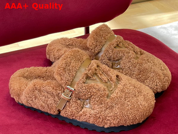 Louis Vuitton Winterbreak Flat Comfort Mule in Brown Shearling Replica