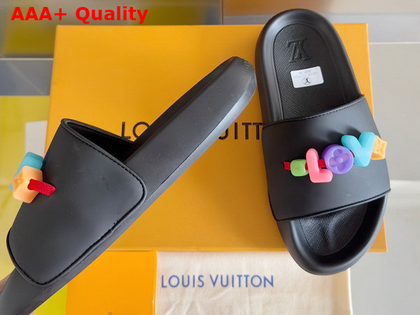 Louis Vuitton Women Rubber Mule in Black with Resin Monogram Flower Replica