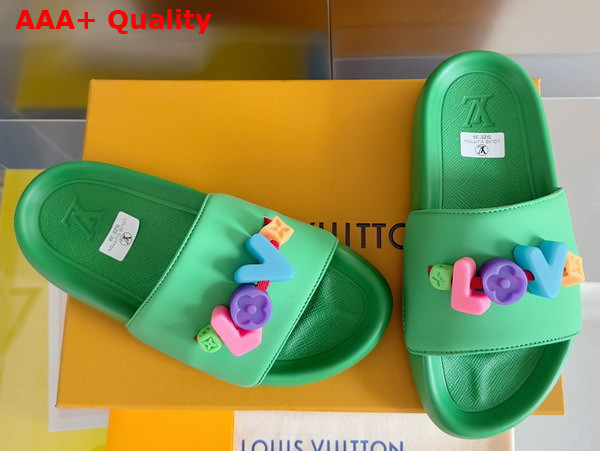 Louis Vuitton Women Rubber Mule in Green with Resin Monogram Flower Replica