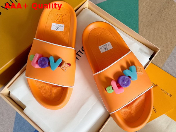 Louis Vuitton Women Rubber Mule in Orange with Resin Monogram Flower Replica