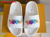 Louis Vuitton Women Rubber Mule in White with Resin Monogram Flower Replica